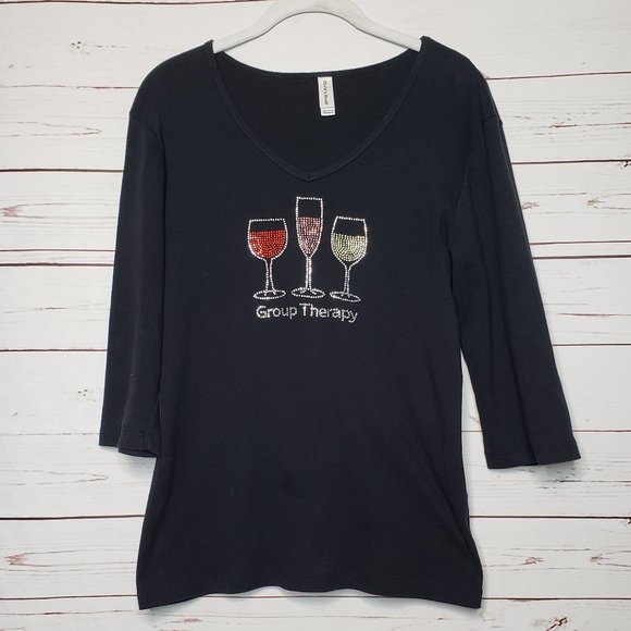 Chris's Stuff Long Sleeve V-Neck Group Therapy Wine Tee - Picture 2 of 7